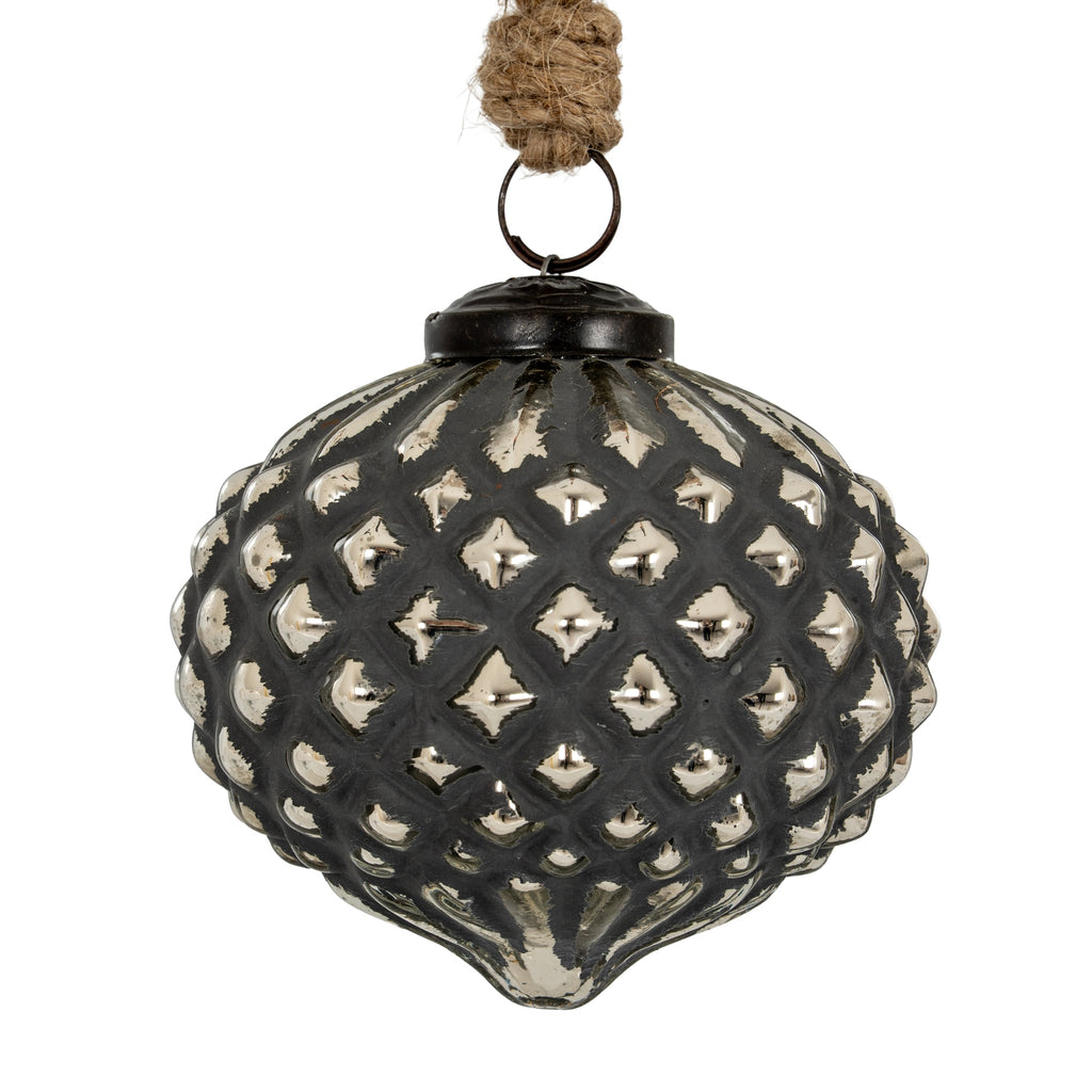 Grey Metallic Collection Large Teardrop Combe Bauble