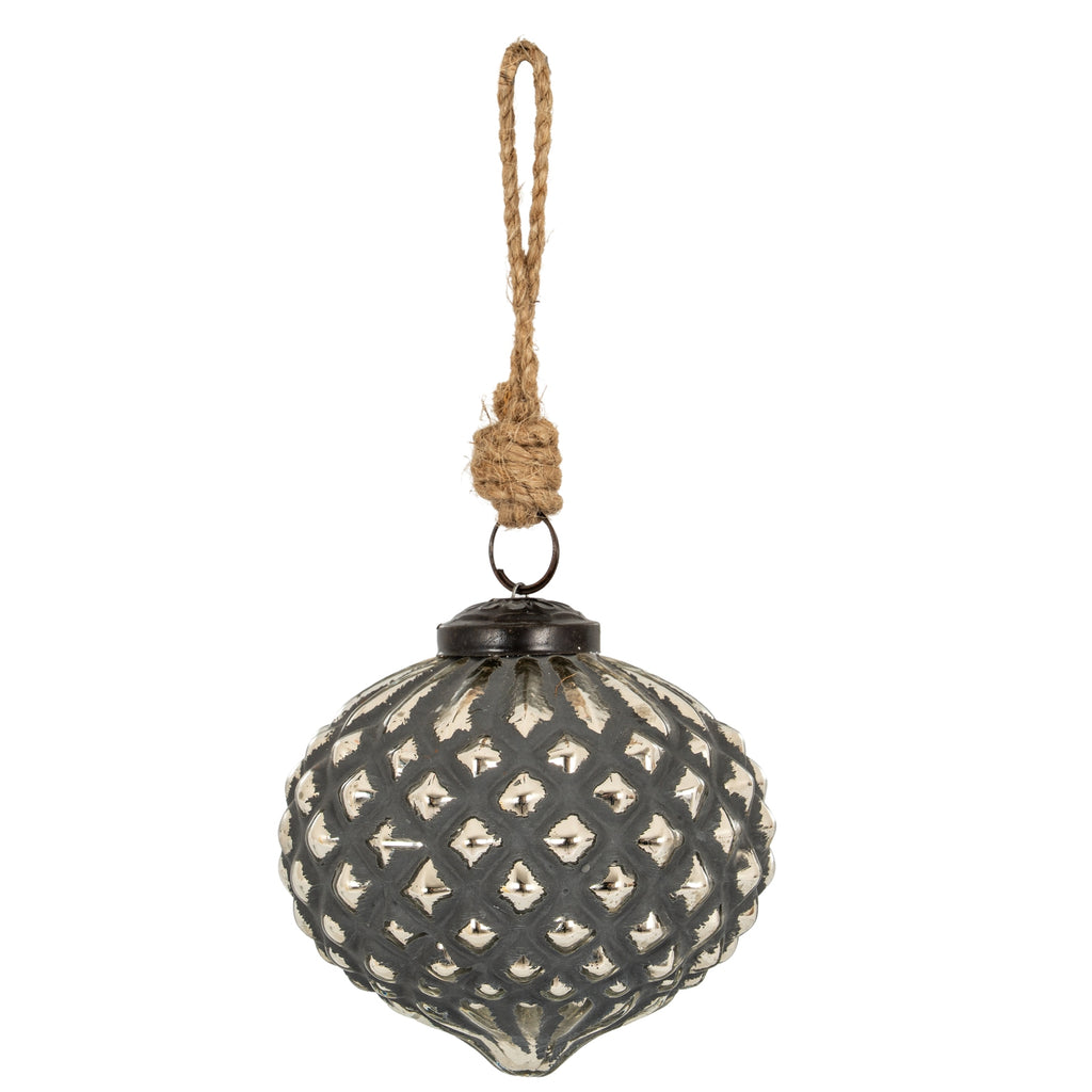 Grey Metallic Collection Large Teardrop Combe Bauble