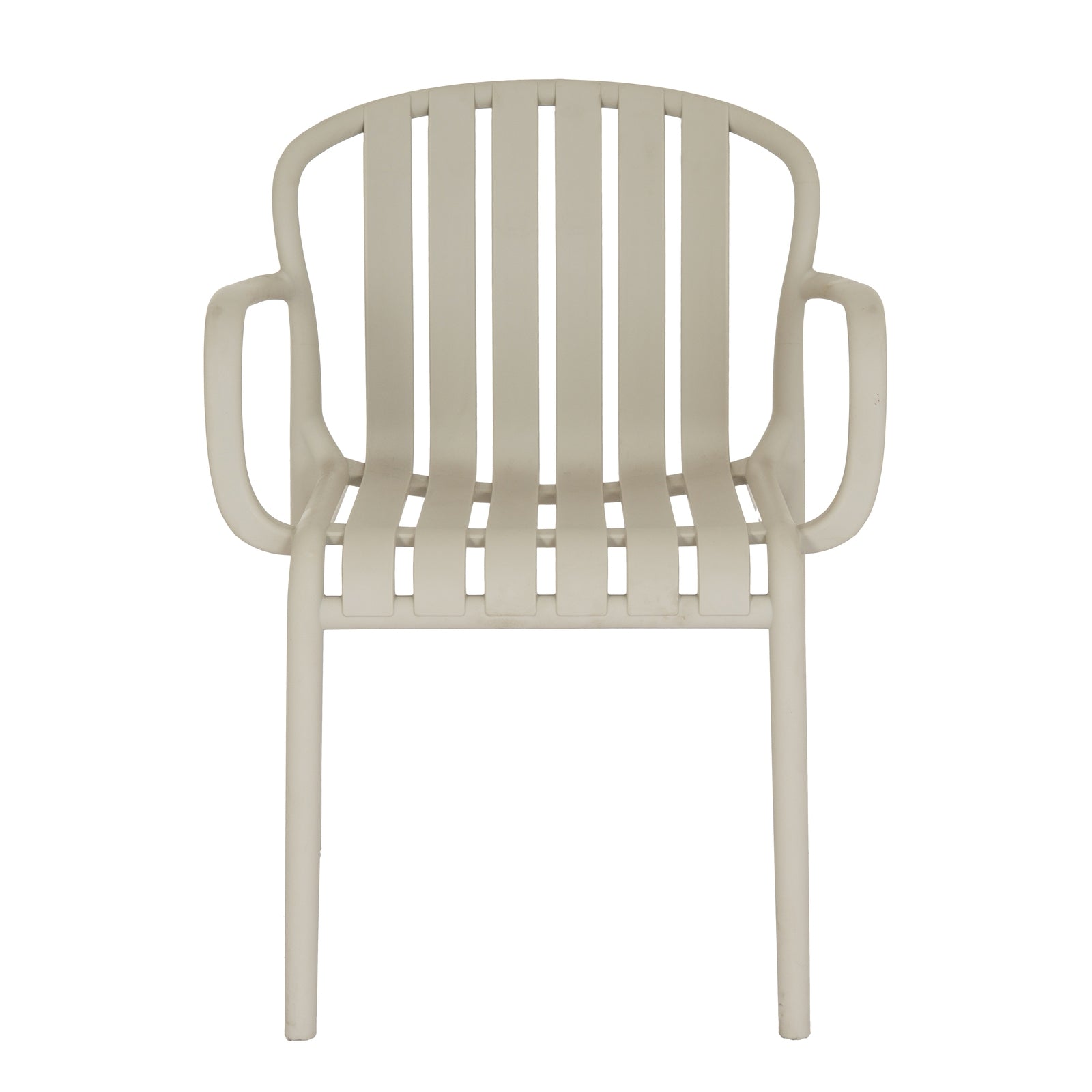 Beige chair with slatted design on a white background