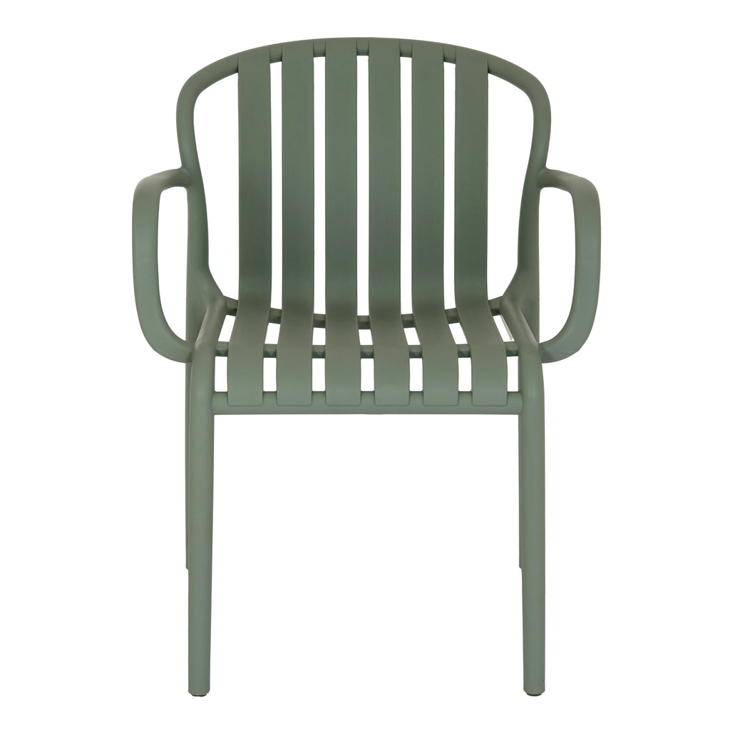 Green chair with slatted design on a white background