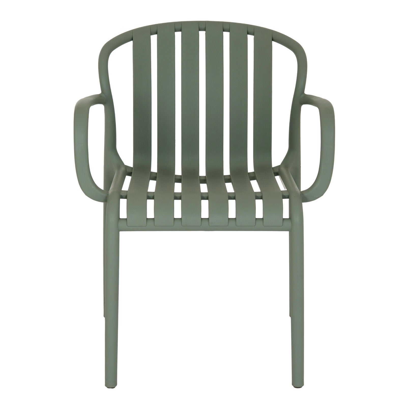 Green chair with slatted design on a white background