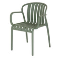 Green chair with slatted design on a white background