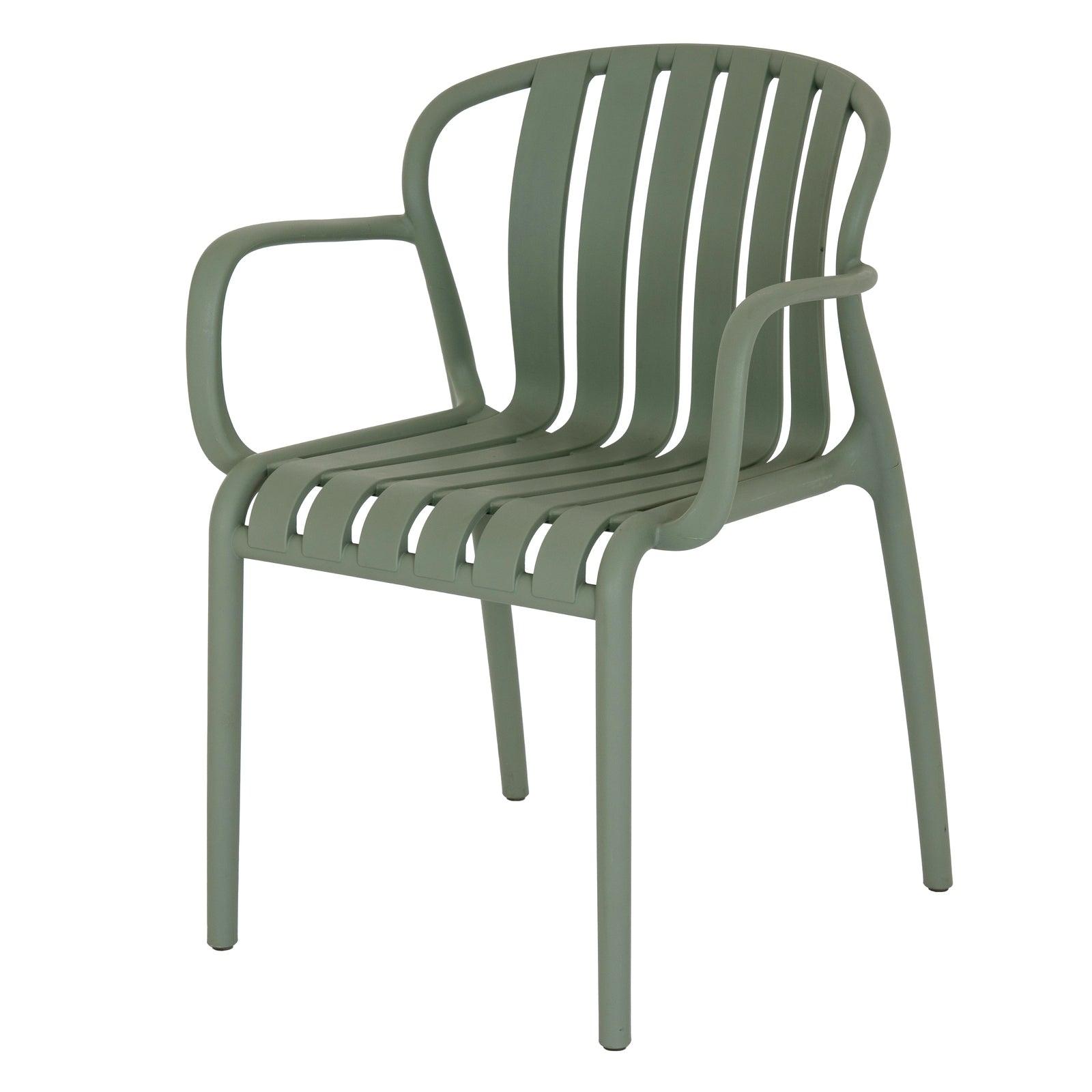 Green chair with slatted design on a white background