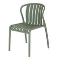 Green chair with slatted design on a white background