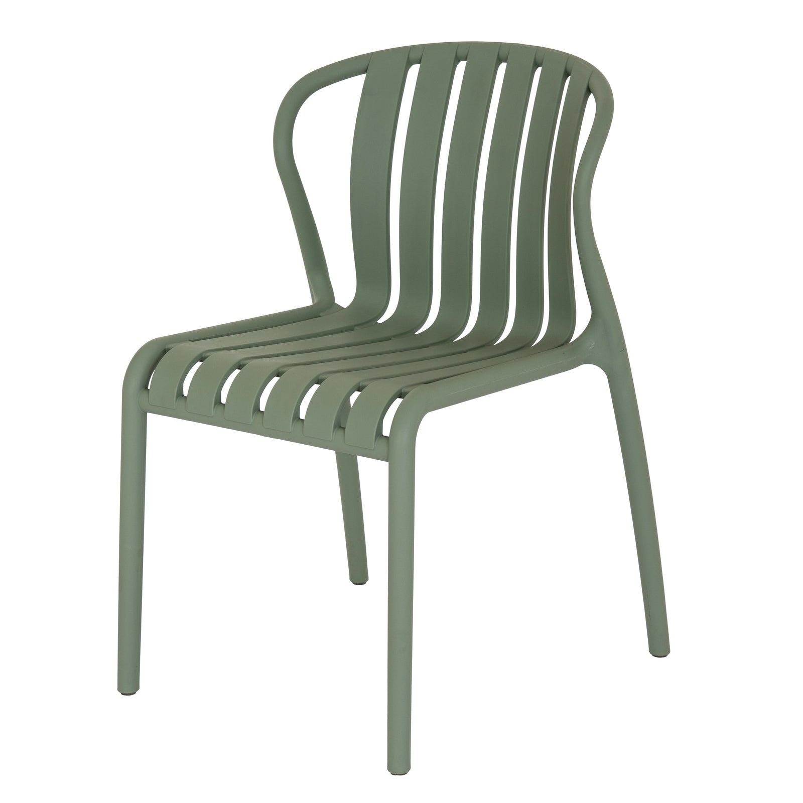 Green chair with slatted design on a white background