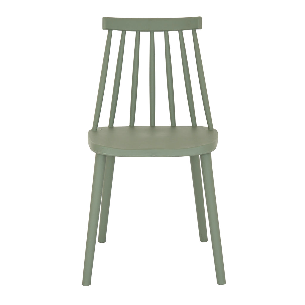 Green chair with spindle back design on a white background