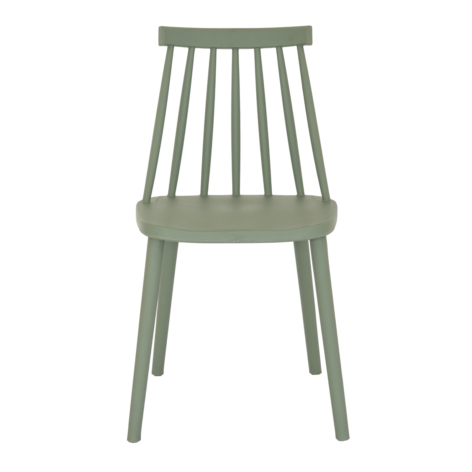 Green chair with spindle back design on a white background