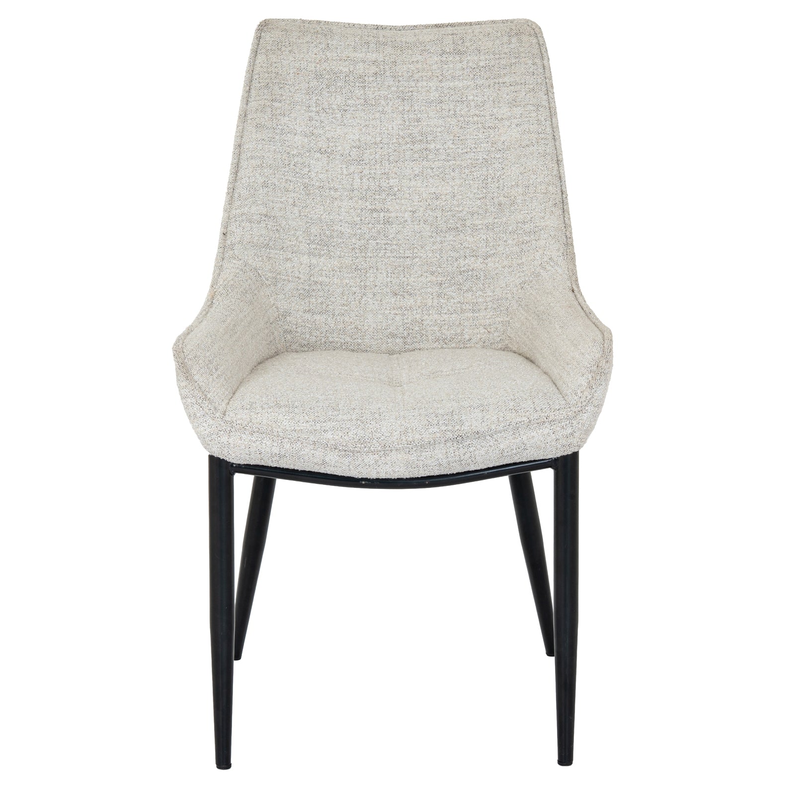 Chair with textured gray cushion and black legs on a white background