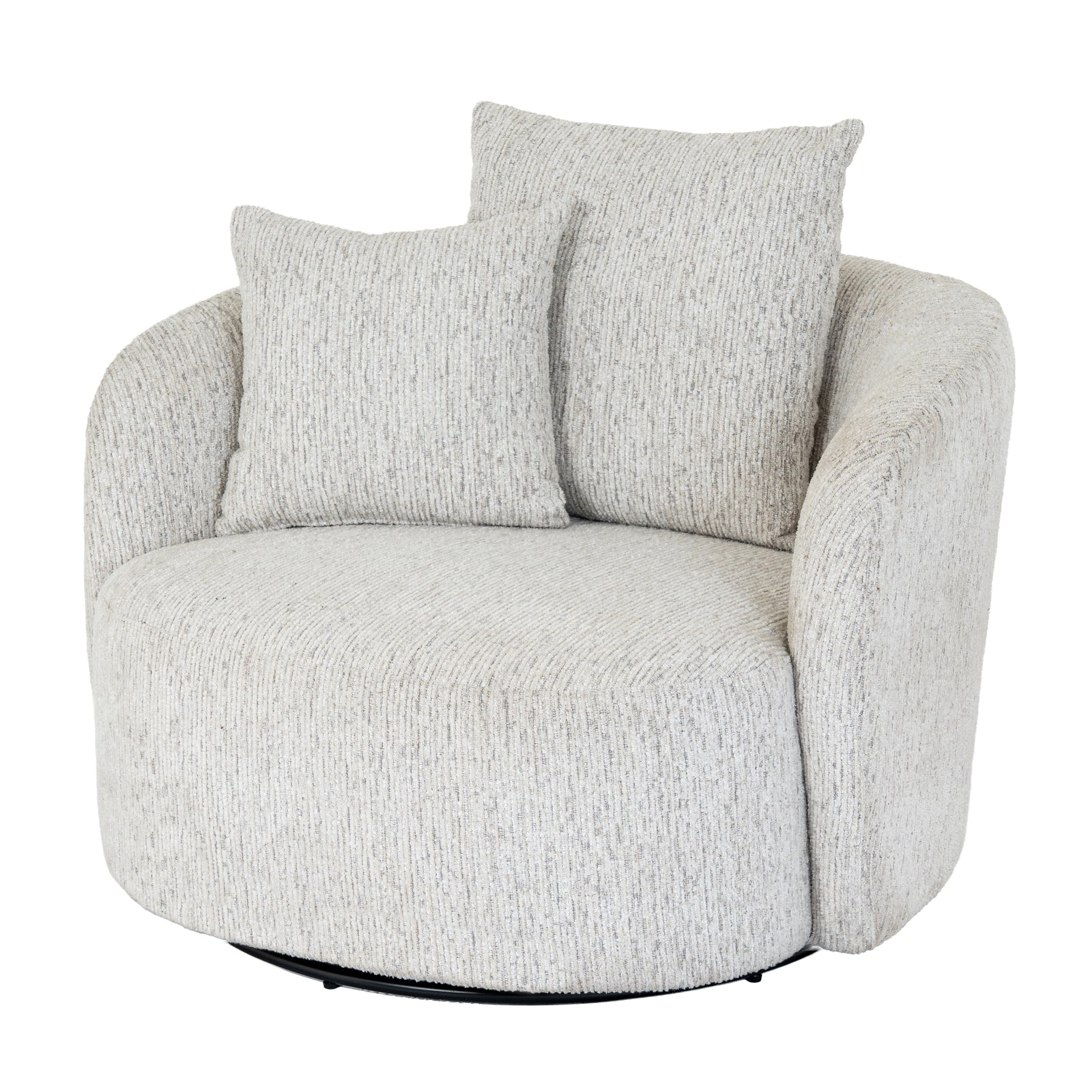 Gray swivel chair with cushions on a white background