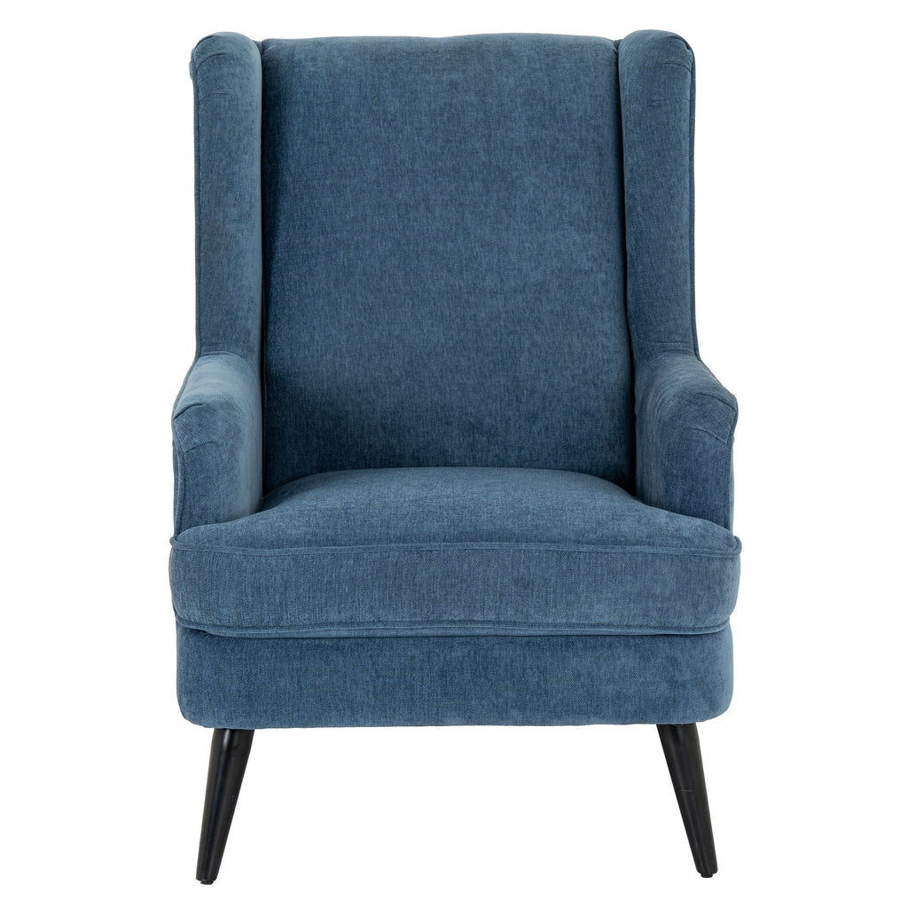 Blue wingback chair on a white background