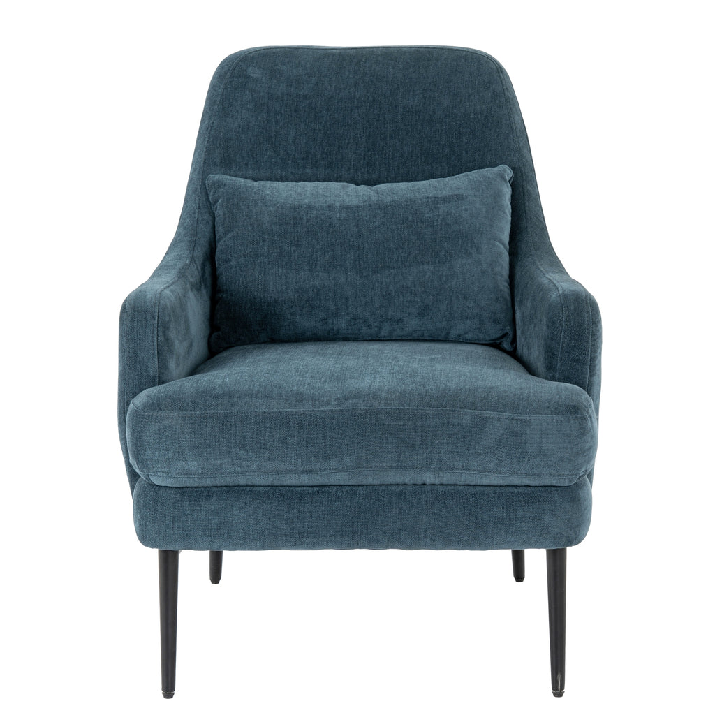 Blue armchair with a pillow on a white background