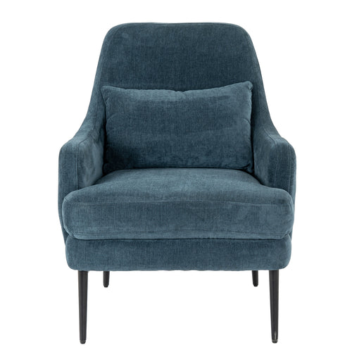 Blue armchair with a pillow on a white background