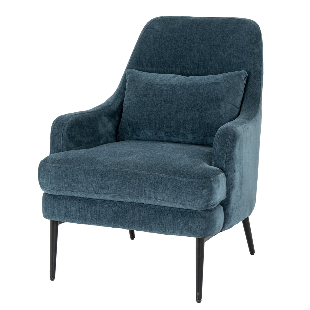 Blue armchair with a pillow on a white background