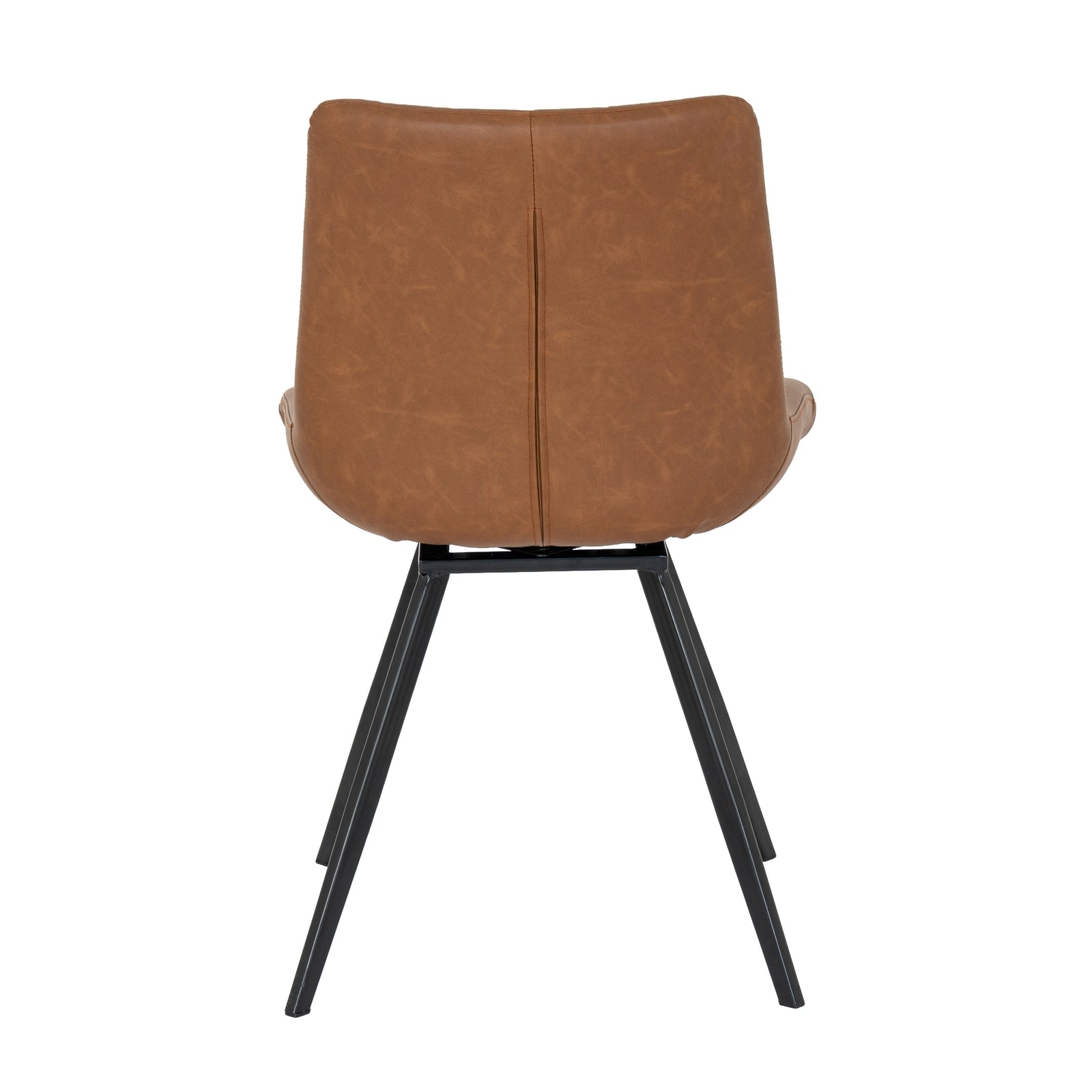 Brown leather chair with black metal legs on a white background