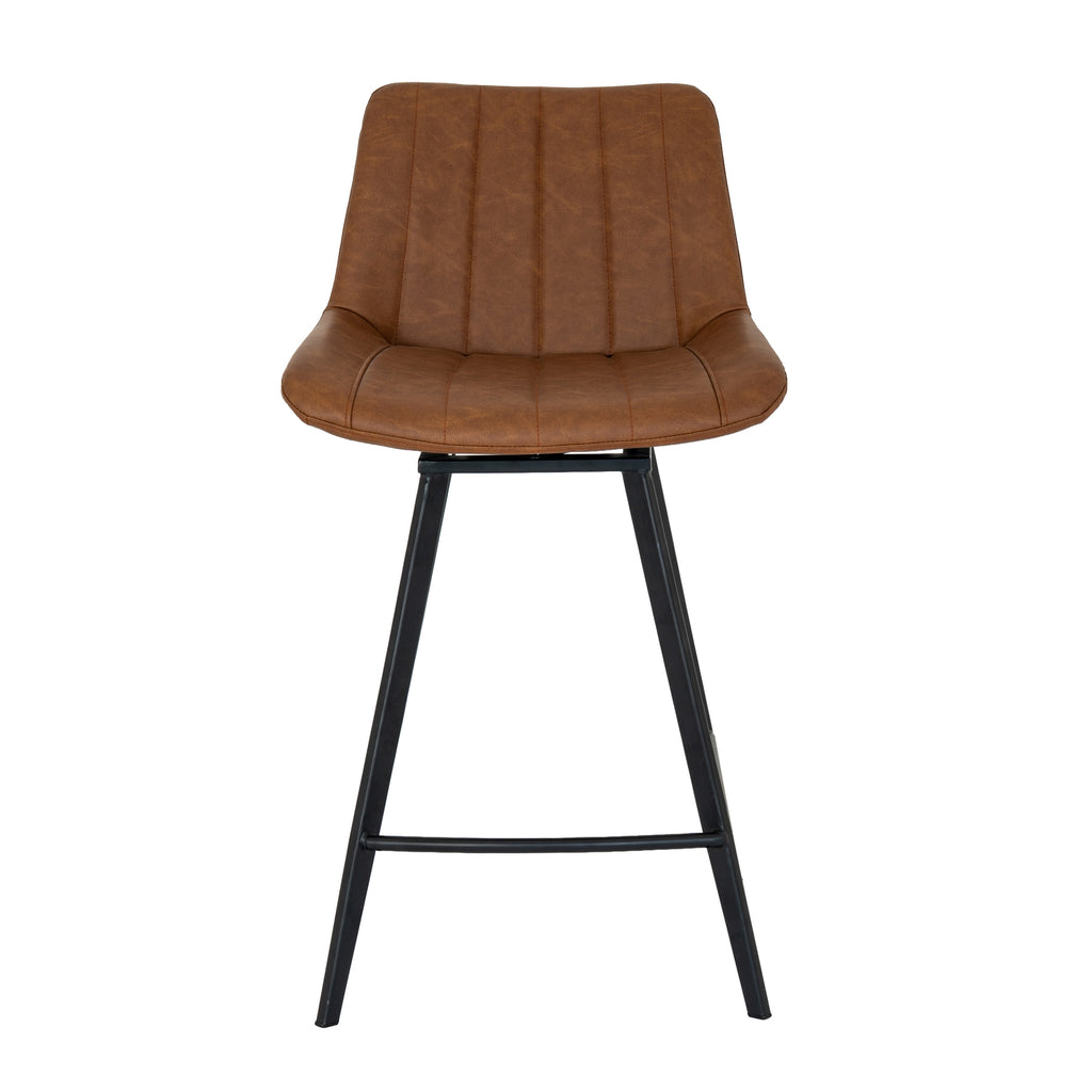 Brown bar stool with black legs on a white background