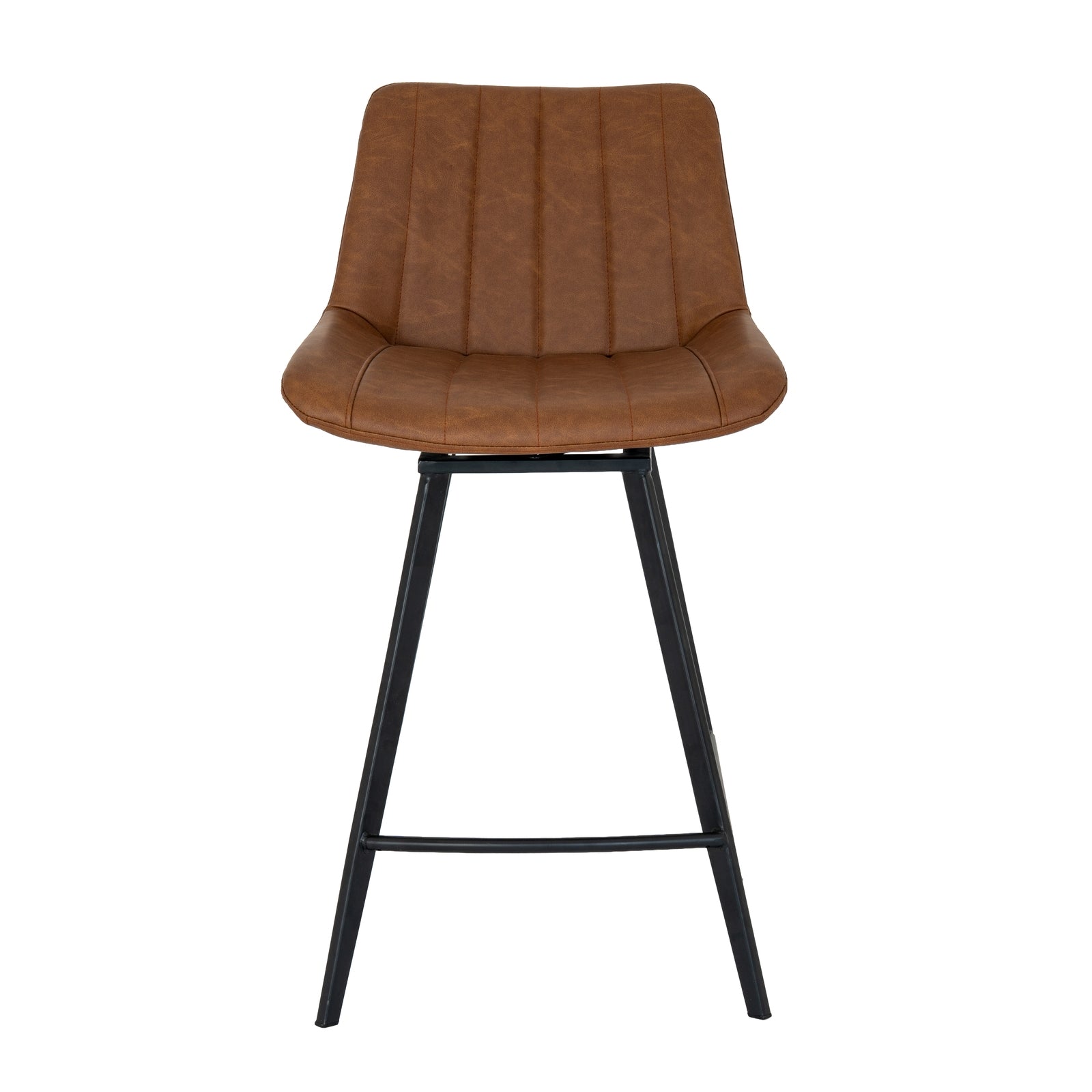 Brown bar stool with black legs on a white background
