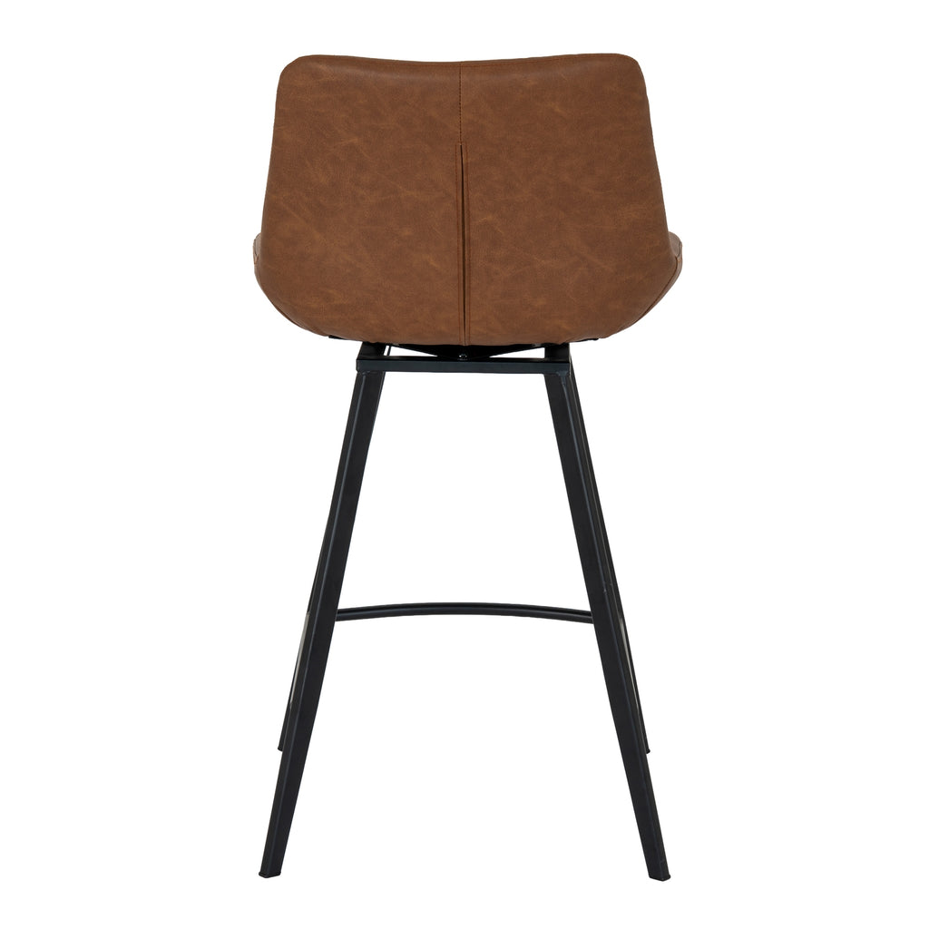 Brown bar stool with black metal legs on a white background