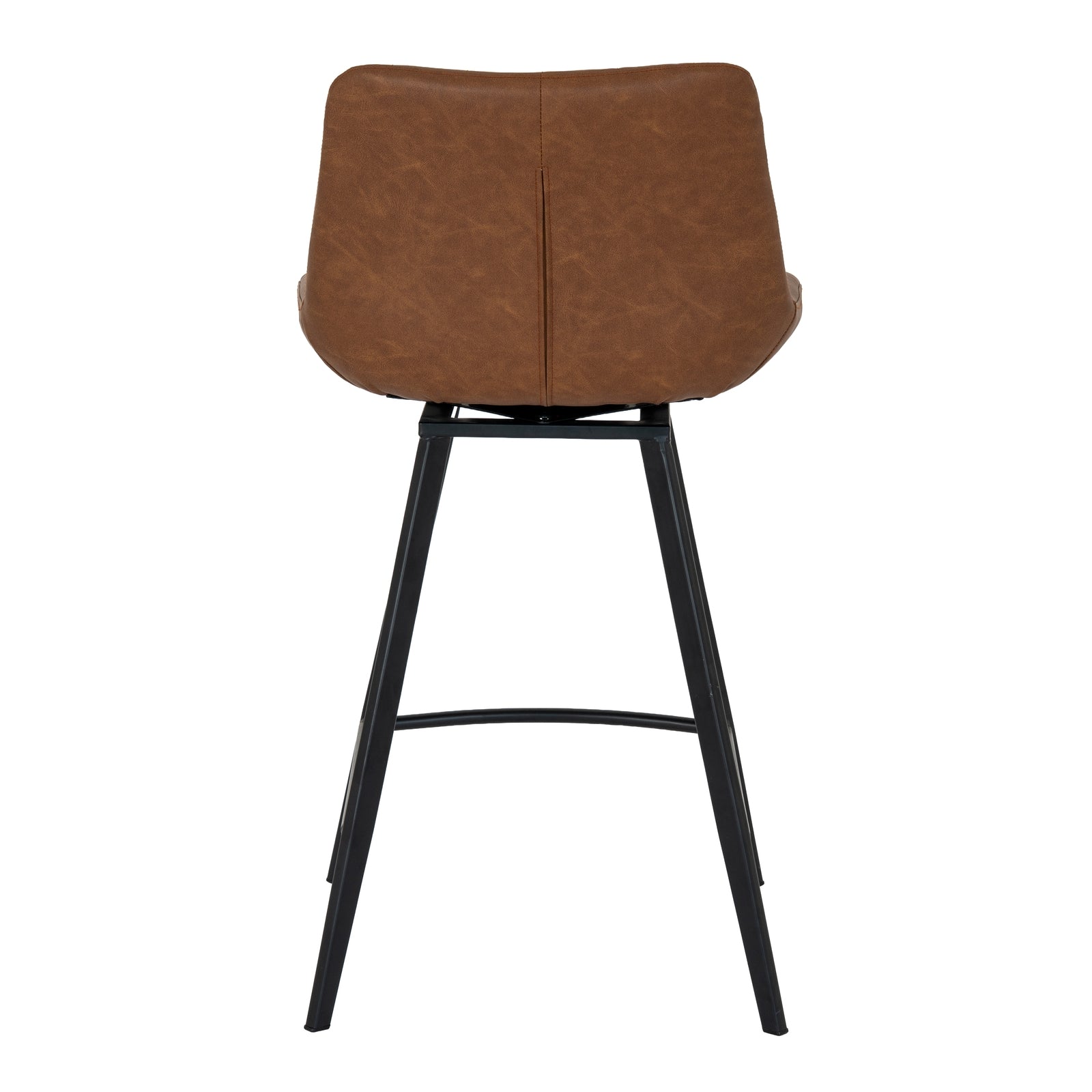 Brown bar stool with black metal legs on a white background