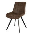 Brown upholstered chair with black metal legs on a white background