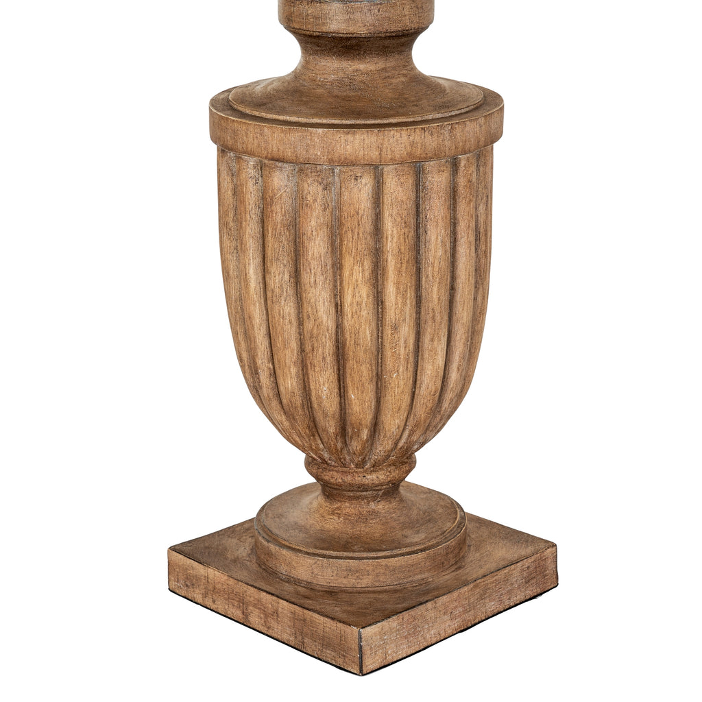 Wooden urn with fluted design on a white background