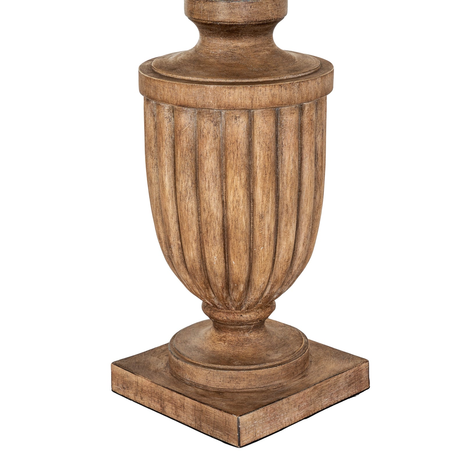 Wooden urn with fluted design on a white background