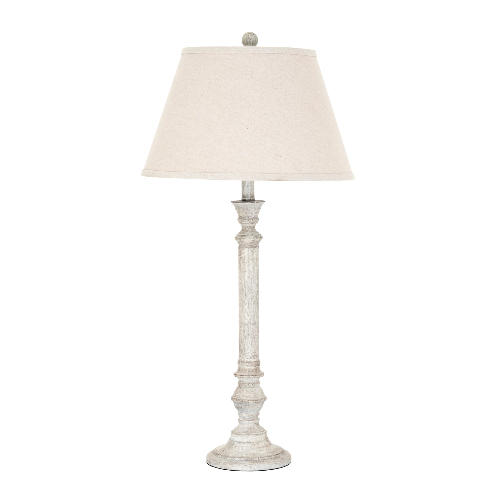 Table lamp with a white shade on a white background
