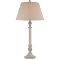 Table lamp with beige shade on a white background