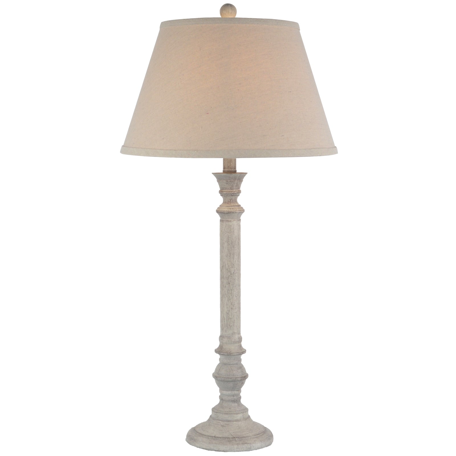 Table lamp with beige shade on a white background