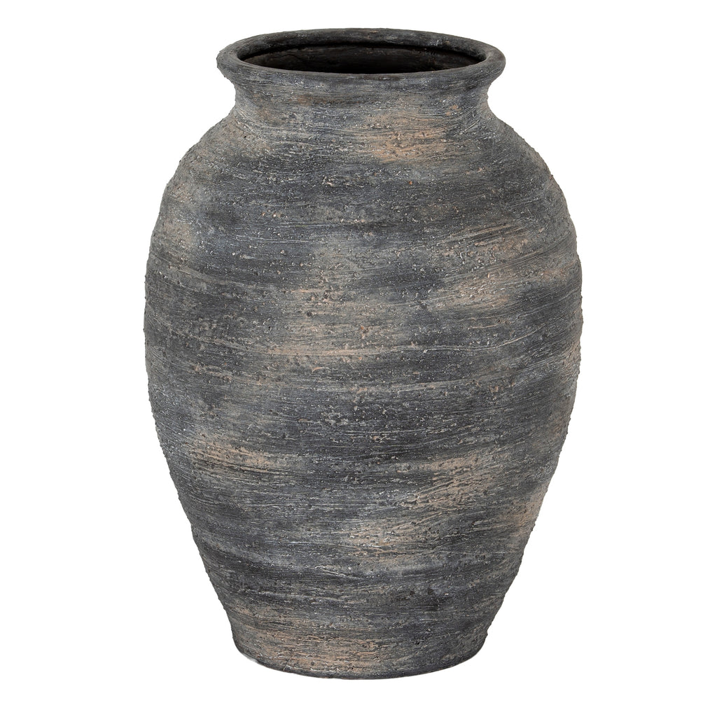 Textured gray vase on a white background