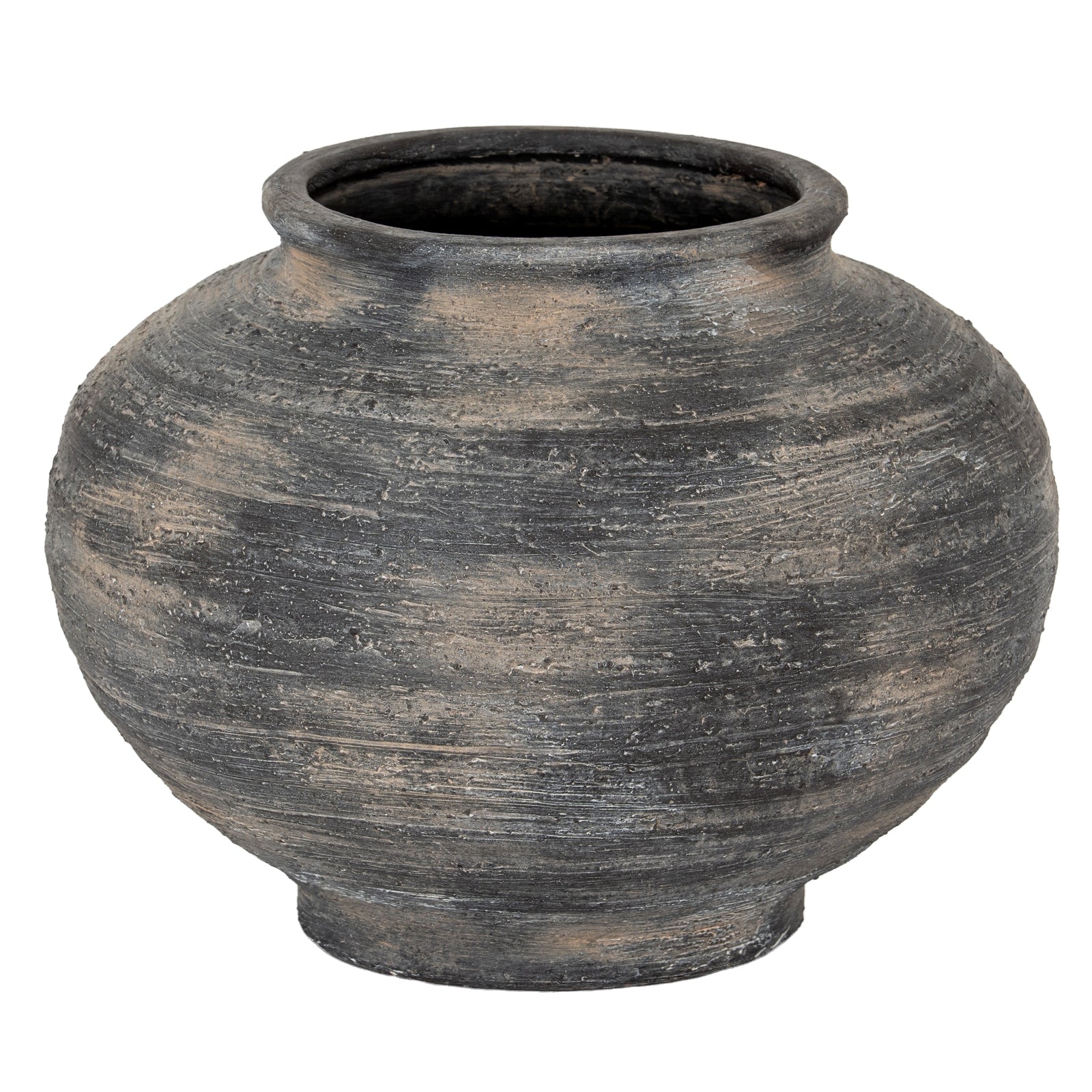 Textured black pot on a white background
