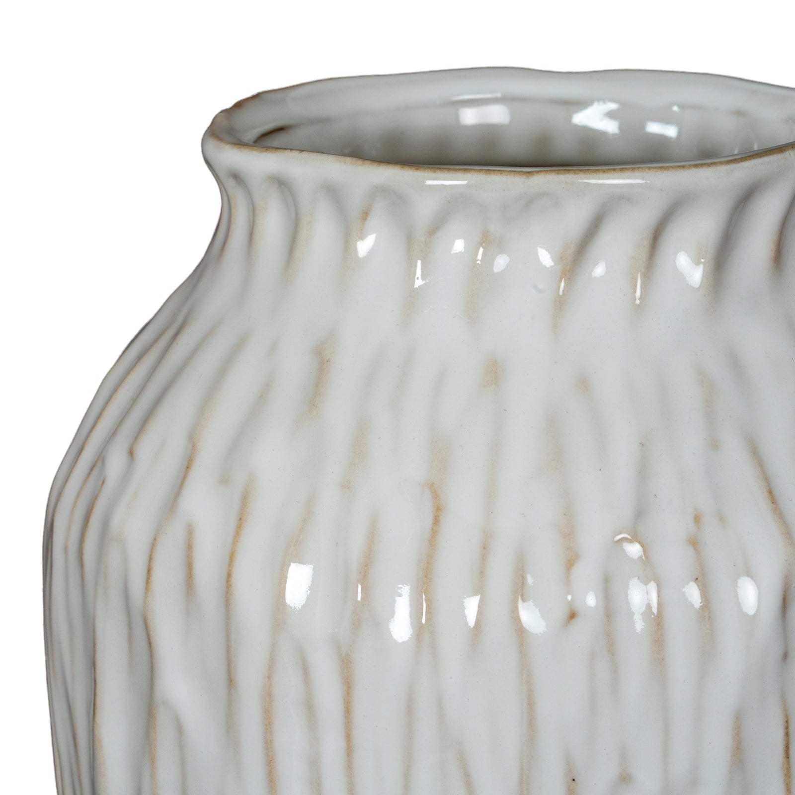 Close-up of a textured ceramic vase on a white background