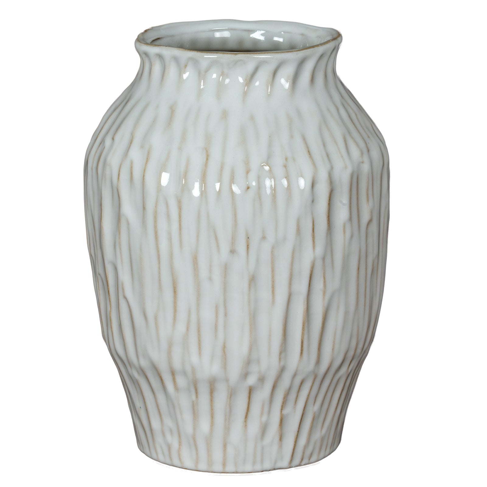 White ceramic vase with textured surface on a white background