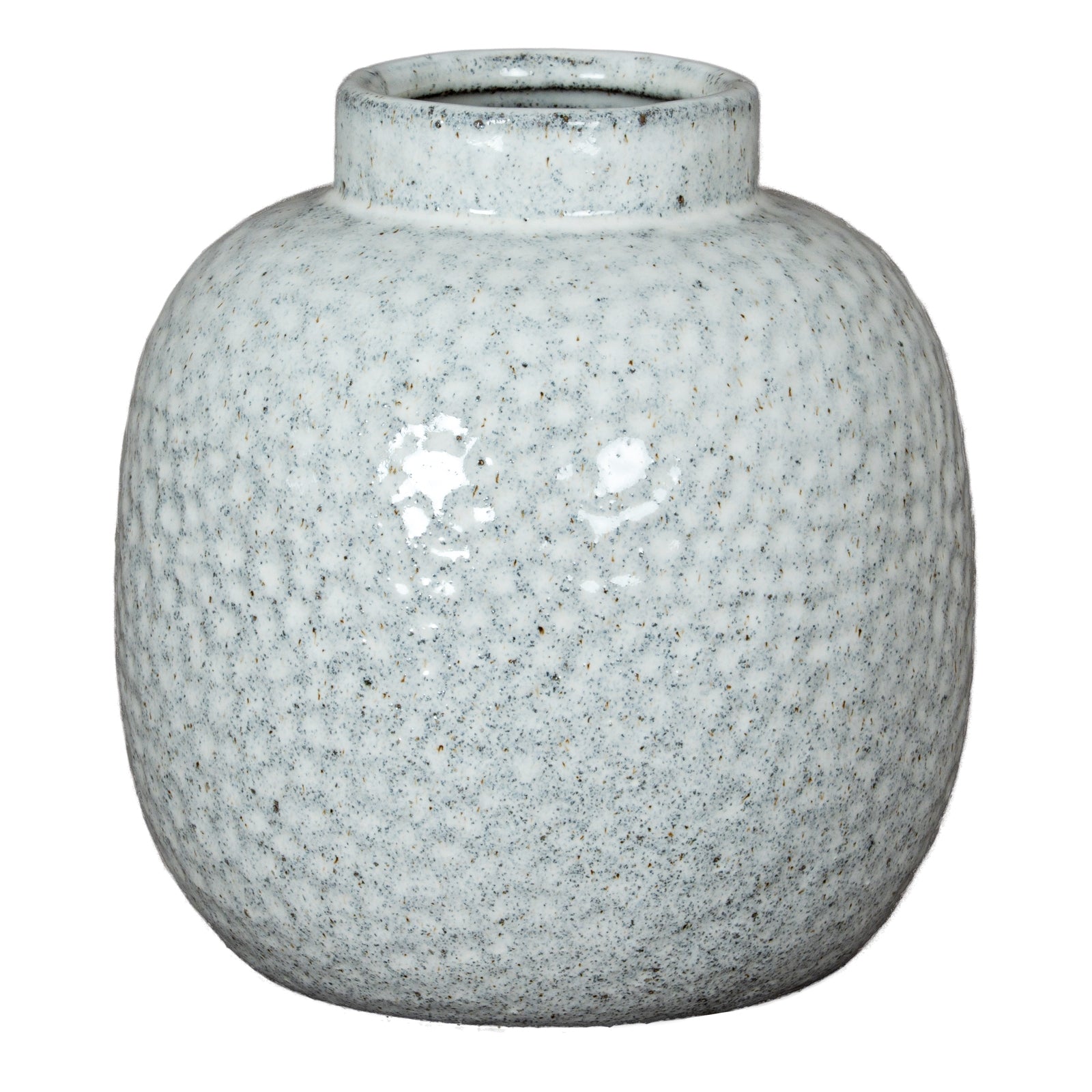 Speckled gray ceramic vase on a white background