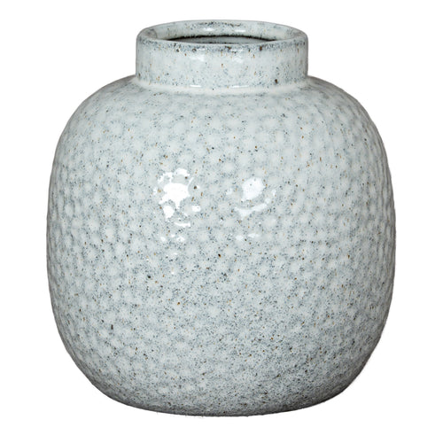 Speckled gray ceramic vase on a white background