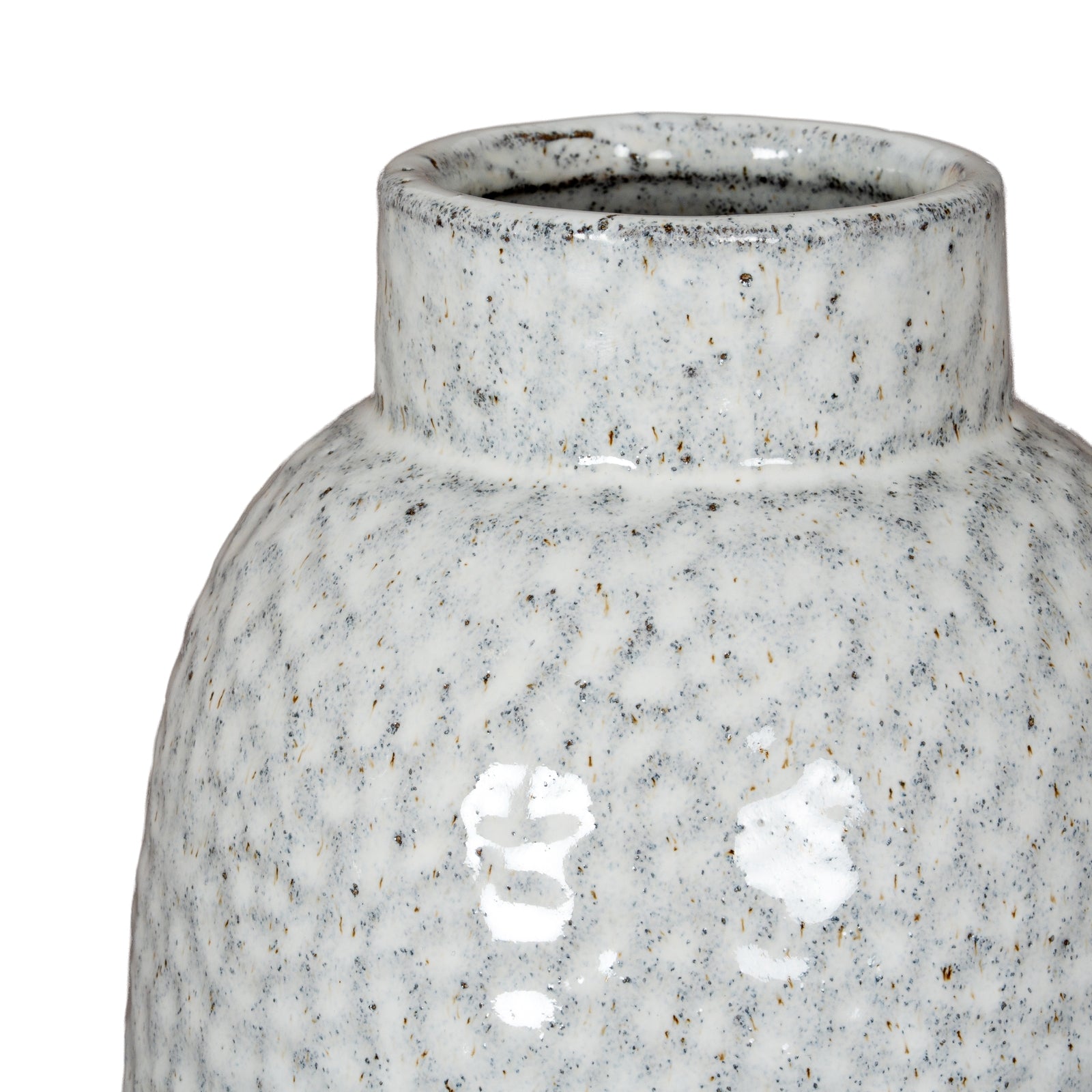 Speckled gray ceramic vase on a white background