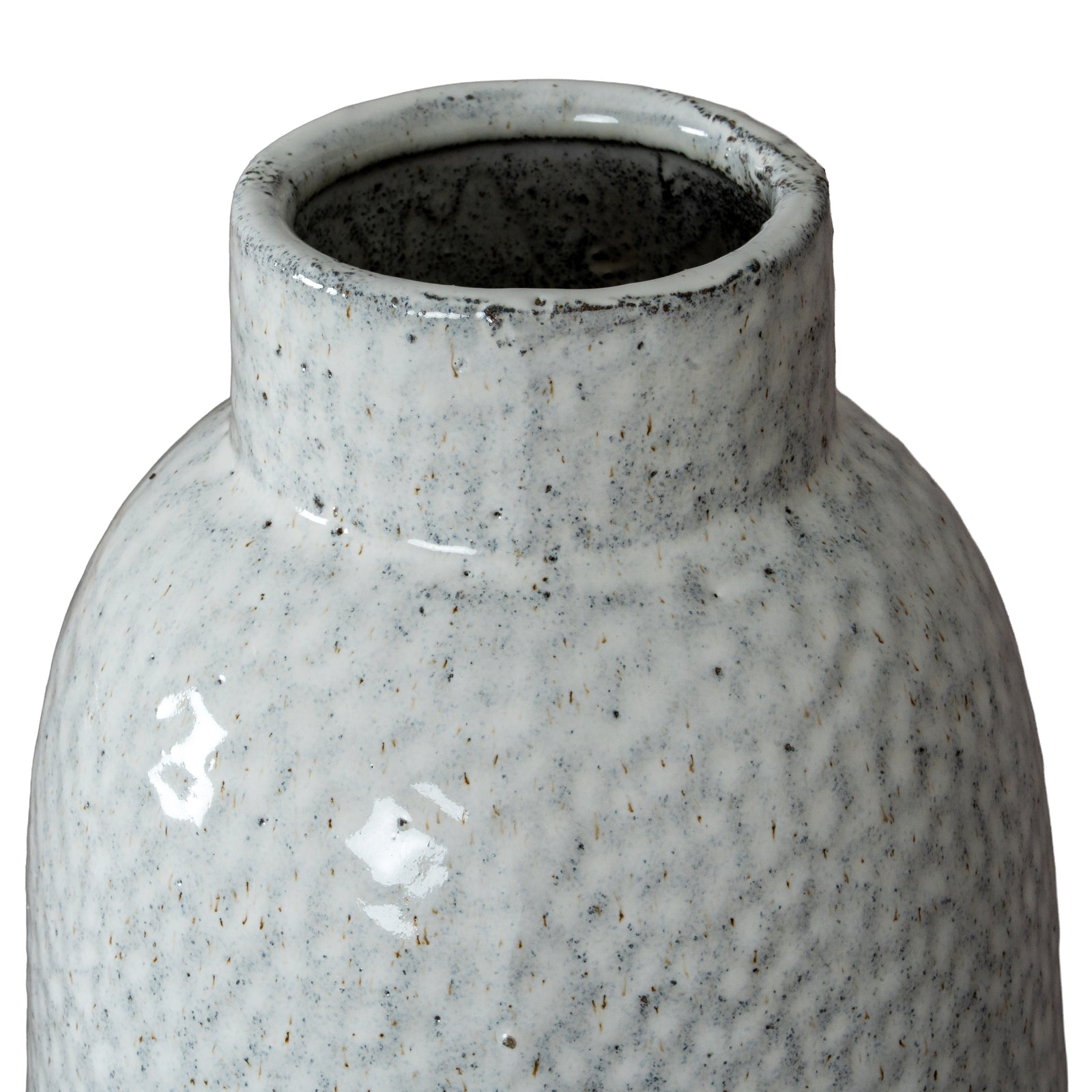 Speckled gray ceramic vase on a white background