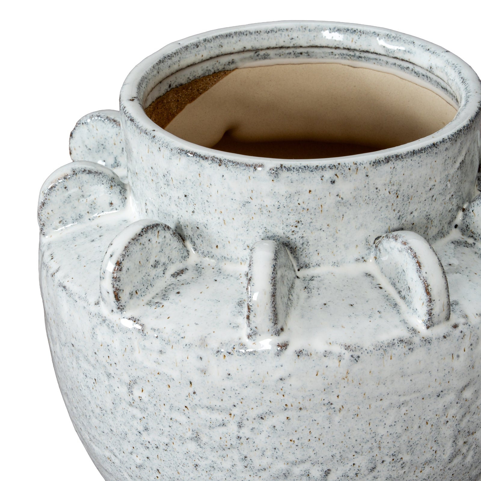 White ceramic vase with textured surface on a white background