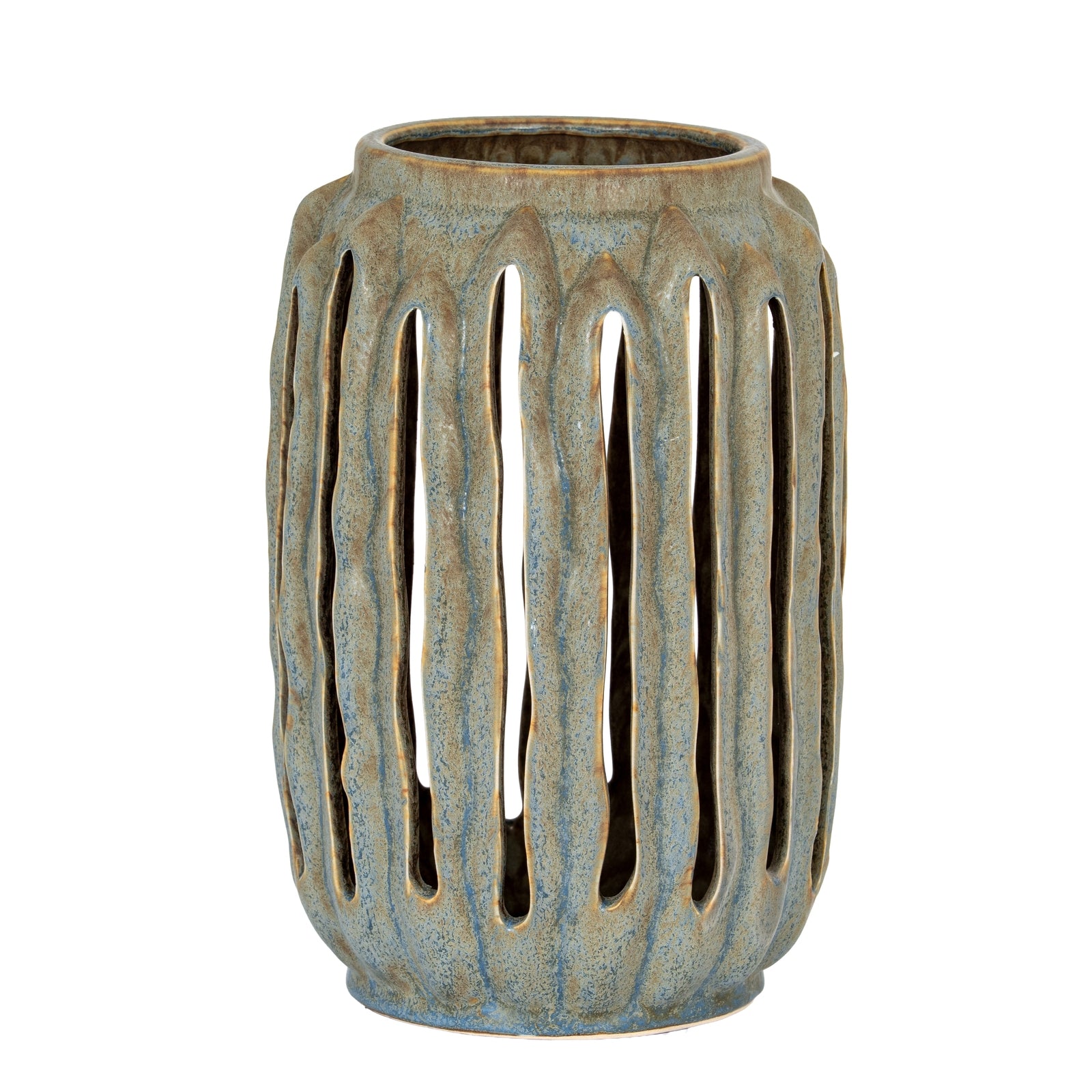 Ceramic vase with textured design on a white background